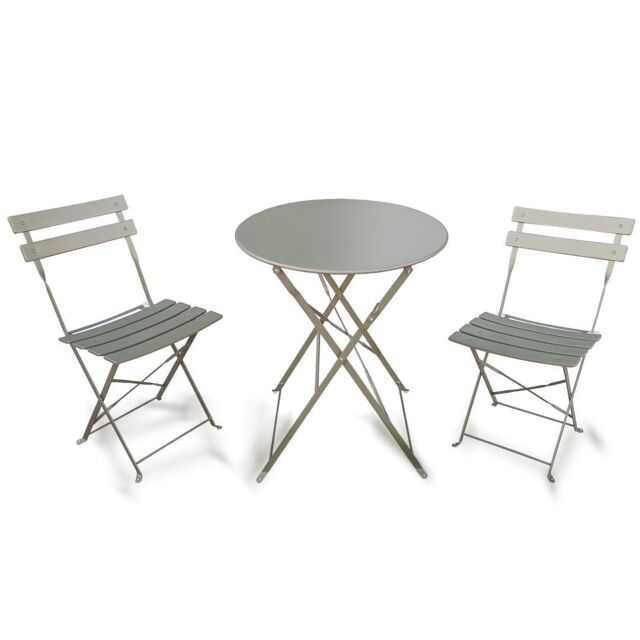 FURNITURE ONE Metal Bistro Set, Folding Patio Furniture Table & Chairs Set of 2 in Grey - Size: 2 Seater - image 1