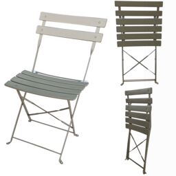 FURNITURE ONE Metal Bistro Set, Folding Patio Furniture Table & Chairs Set of 2 in Grey - Size: 2 Seater - thumbnail 3