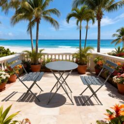 FURNITURE ONE Metal Bistro Set, Folding Patio Furniture Table & Chairs Set of 2 in Grey - Size: 2 Seater - thumbnail 7