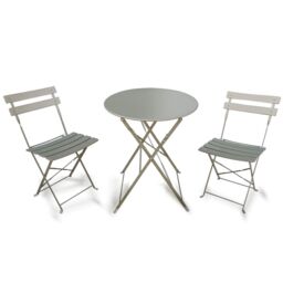 FURNITURE ONE Metal Bistro Set, Folding Patio Furniture Table & Chairs Set of 2 in Grey - Size: 2 Seater - thumbnail 1
