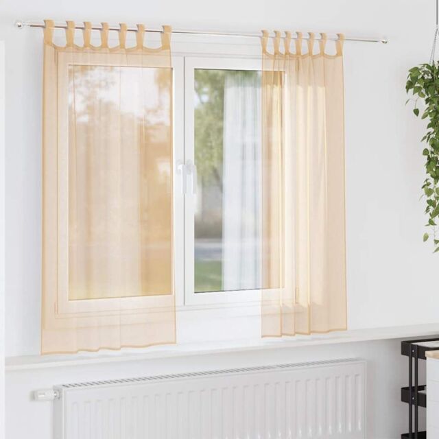 Berkfield Home Voile Curtains with Rod Pockets 2 pcs Sand in Brown - image 1