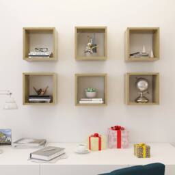 Berkfield Home Wall Cube Shelves 6 pcs Sonoma Oak 26x15x26 cm in Brown - Size: 26 x 15 x 26 cm - thumbnail 3