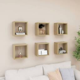 Berkfield Home Wall Cube Shelves 6 pcs Sonoma Oak 26x15x26 cm in Brown - Size: 26 x 15 x 26 cm - thumbnail 1