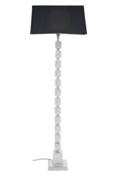 Orsina Large Faceted Floor Lamp, Nickel Finish Textured Cubic Base, Contemporary Floor Light With White Fabric in Black