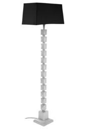 Orsina Large Faceted Floor Lamp, Nickel Finish Textured Cubic Base, Contemporary Floor Light With White Fabric in Black - thumbnail 4