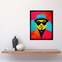 "Artery8 Wall Art Print Pop Art Bright Jazz Musician Pork Pie Hat Sunglasses Red Turquoise Yellow Art Framed in Black - Size: W12"" x H16""" - thumbnail 2