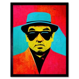 "Artery8 Wall Art Print Pop Art Bright Jazz Musician Pork Pie Hat Sunglasses Red Turquoise Yellow Art Framed in Black - Size: W12"" x H16""" - thumbnail 1