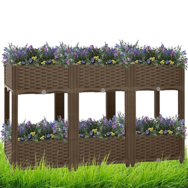 Nordara 2 Tier 6 Planter Garden Planter Raised Flower in Brown - Size: 1kg - image 1