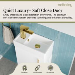 Balterley Floor Standing Vanity Basin 400mm Gloss White & Brushed Brass Handle - thumbnail 3
