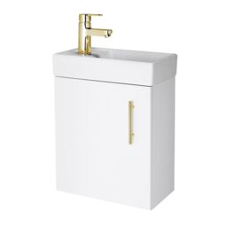 Balterley Floor Standing Vanity Basin 400mm Gloss White & Brushed Brass Handle - thumbnail 1