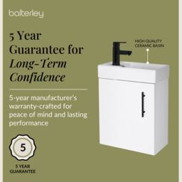 Balterley Floor Standing Vanity Basin 400mm Gloss White & Brushed Brass Handle - thumbnail 6