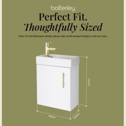 Balterley Floor Standing Vanity Basin 400mm Gloss White & Brushed Brass Handle - thumbnail 5