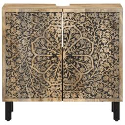 Berkfield Home Bathroom Sink Cabinet 62x33x58 cm Solid Wood Mango in Brown - Size: 62 x 33 x 58 cm - thumbnail 3
