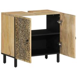 Berkfield Home Bathroom Sink Cabinet 62x33x58 cm Solid Wood Mango in Brown - Size: 62 x 33 x 58 cm - thumbnail 2