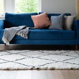 Medium Authentic Moroccan Berber Rug in Cream with a Black Cross Design