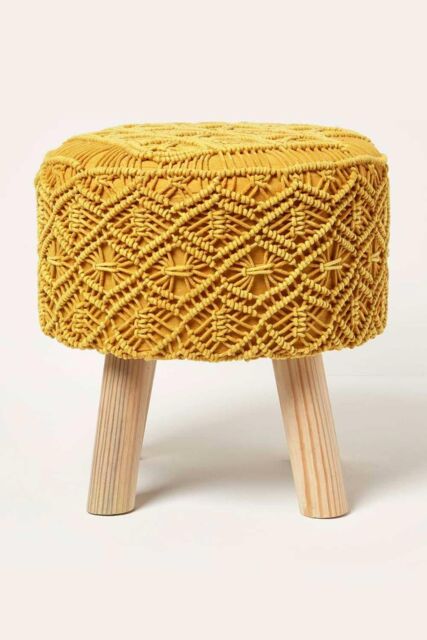 Homescapes Willow Macrame Footstool in Yellow - image 1