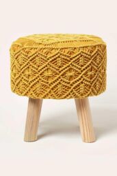 Homescapes Willow Macrame Footstool in Yellow - thumbnail 1