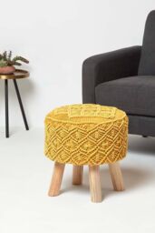 Homescapes Willow Macrame Footstool in Yellow - thumbnail 2