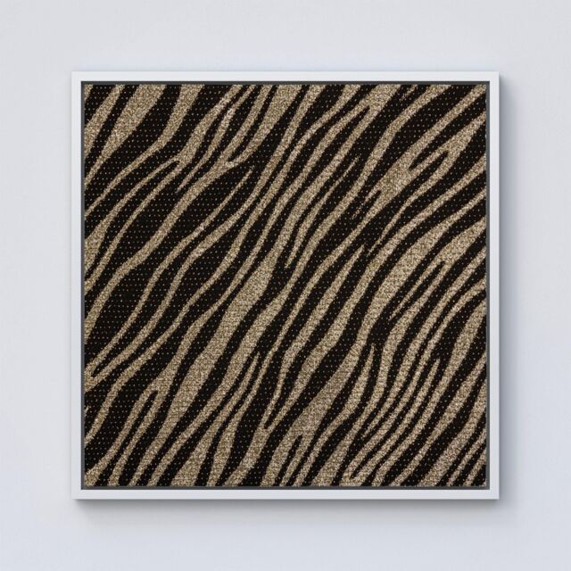 "Warren Reed - Designer Golden Zebra Print Framed Canvas in Off-White - Size: W30"" x H30""" - image 1