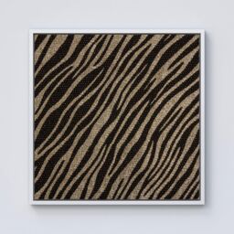 "Warren Reed - Designer Golden Zebra Print Framed Canvas in Off-White - Size: W30"" x H30""" - thumbnail 1