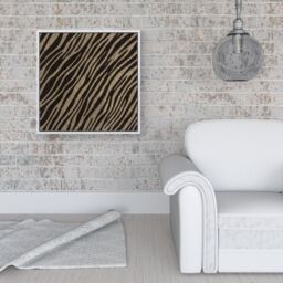 "Warren Reed - Designer Golden Zebra Print Framed Canvas in Off-White - Size: W30"" x H30""" - thumbnail 2