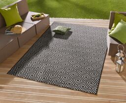 THE RUGS Karo Diamond Rug Indoor Outdoor Polypropylene Weatherproof Durable in Black - Size: 80 cm x 200 cm - thumbnail 3