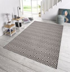 THE RUGS Karo Diamond Rug Indoor Outdoor Polypropylene Weatherproof Durable in Black - Size: 80 cm x 200 cm - thumbnail 4