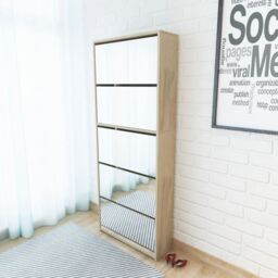 Berkfield Home Shoe Cabinet 5-Layer Mirror Oak 63x17x169.5 cm in Brown - thumbnail 1