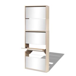 Berkfield Home Shoe Cabinet 5-Layer Mirror Oak 63x17x169.5 cm in Brown - thumbnail 3