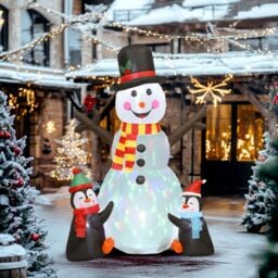 OUTSUNNY Blow Up Christmas Inflatables with Flashing Projector Light in White - Size: 6ft