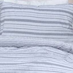 Smart Living Luxury Stripe Seersucker Reversible Duvet Cover With Pillowcases in Grey - Size: Super King - thumbnail 2