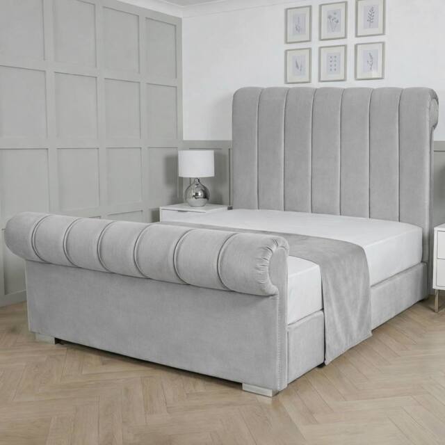 Living Comfort Bedz Orion Plush Velvet Upholstered Bed Slatted Base with 48Inch Headboard in Silver - Size: Single - image 1