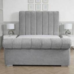 Living Comfort Bedz Orion Plush Velvet Upholstered Bed Slatted Base with 48Inch Headboard in Silver - Size: Single - thumbnail 2