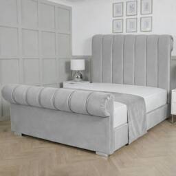 Living Comfort Bedz Orion Plush Velvet Upholstered Bed Slatted Base with 48Inch Headboard in Silver - Size: Single - thumbnail 1