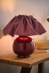 ValueLights Arabella Pleated Pinstripe Gingham Lamp Shade Ceramic Table Lamp in Burgundy - thumbnail 2