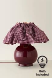 ValueLights Arabella Pleated Pinstripe Gingham Lamp Shade Ceramic Table Lamp in Burgundy - thumbnail 3