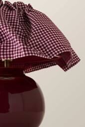 ValueLights Arabella Pleated Pinstripe Gingham Lamp Shade Ceramic Table Lamp in Burgundy - thumbnail 4