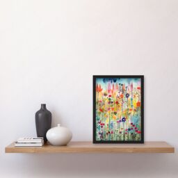 Artery8 Layered Spring Flower Field Folk Art Artwork Framed Wall Art Print A4 in Black - thumbnail 2