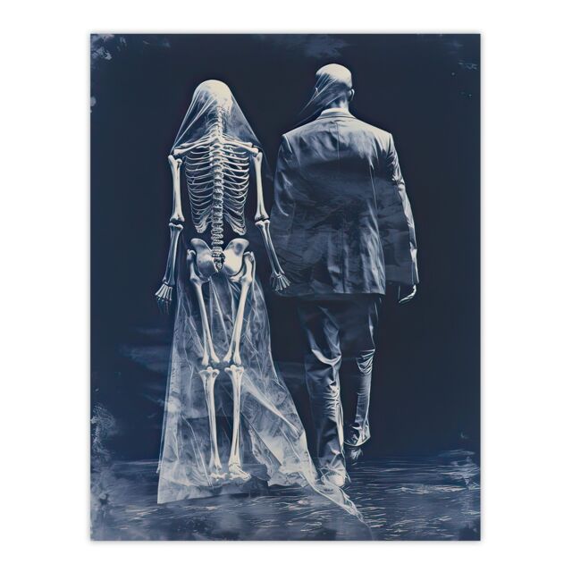 "Artery8 Wall Art Print Until Death Do Us Part Skeletal Love Poster Picture in Blue - Size: W18"" x H24""" - image 1