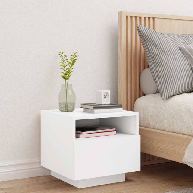 Berkfield Home Decorative Bedside Cabinet with LED Lights White 40x39x37 cm - Size: 40 x 39 x 37 cm - image 1
