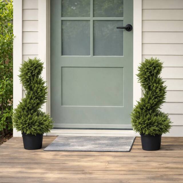 Voltico Set of 2 Artificial Spiral Pine Trees 66cm in Green - image 1