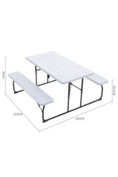 Living and Home Foldable Outdoor Picnic Table and Bench Set with Parasol Hole in White - thumbnail 6