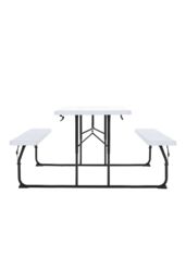 Living and Home Foldable Outdoor Picnic Table and Bench Set with Parasol Hole in White - thumbnail 4