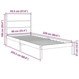 Berkfield Home Decorative Extra Long Bed Frame without Mattress 90x220 cm Solid Wood in Light Brown - thumbnail 9