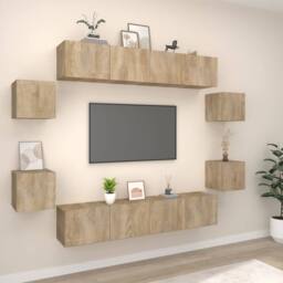 Berkfield Home 8 Piece TV Cabinet Set Sonoma Oak Engineered Wood in Brown - thumbnail 1