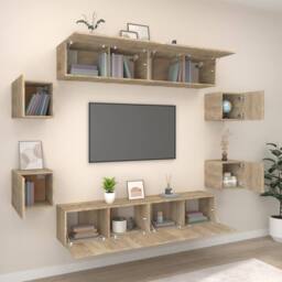 Berkfield Home 8 Piece TV Cabinet Set Sonoma Oak Engineered Wood in Brown - thumbnail 3