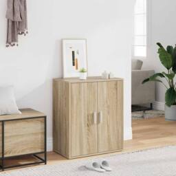Berkfield Home Shoe Cabinet Sonoma Oak 60x35x70 cm Engineered Wood in Light Tan - Size: 60 x 35 x 70 cm - thumbnail 2