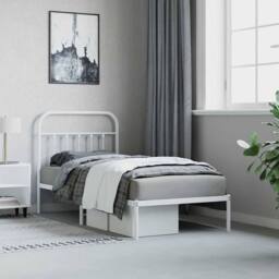 Berkfield Home Metal Bed Frame with Headboard White 90x190 cm Single - thumbnail 4