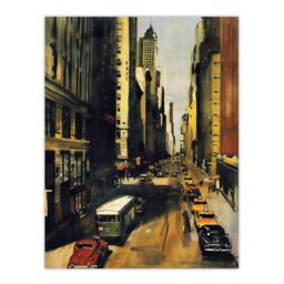 "Artery8 5th Avenue 1950s Painting Vintage Cars New York Wall Art Print in Brown - Size: W24"" x H32""" - thumbnail 1