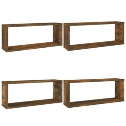 Berkfield Home Wall Cube Shelves 4 pcs Smoked Oak 60x15x23 cm Engineered Wood in Brown - Size: 60 x 15 x 23 cm - thumbnail 2